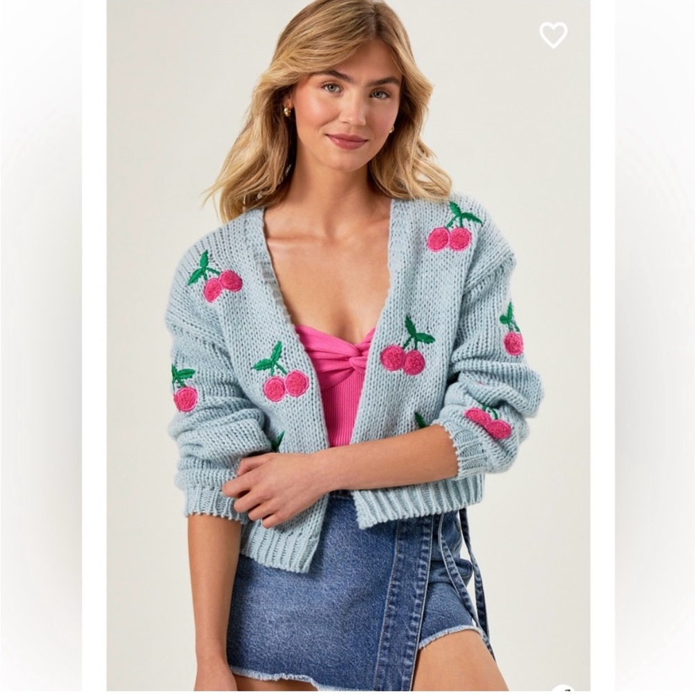 Altar'd State Light Blue Cherry Cardigan size Medium